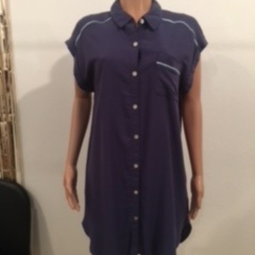 Navy Lounge Wear Button Up Dress